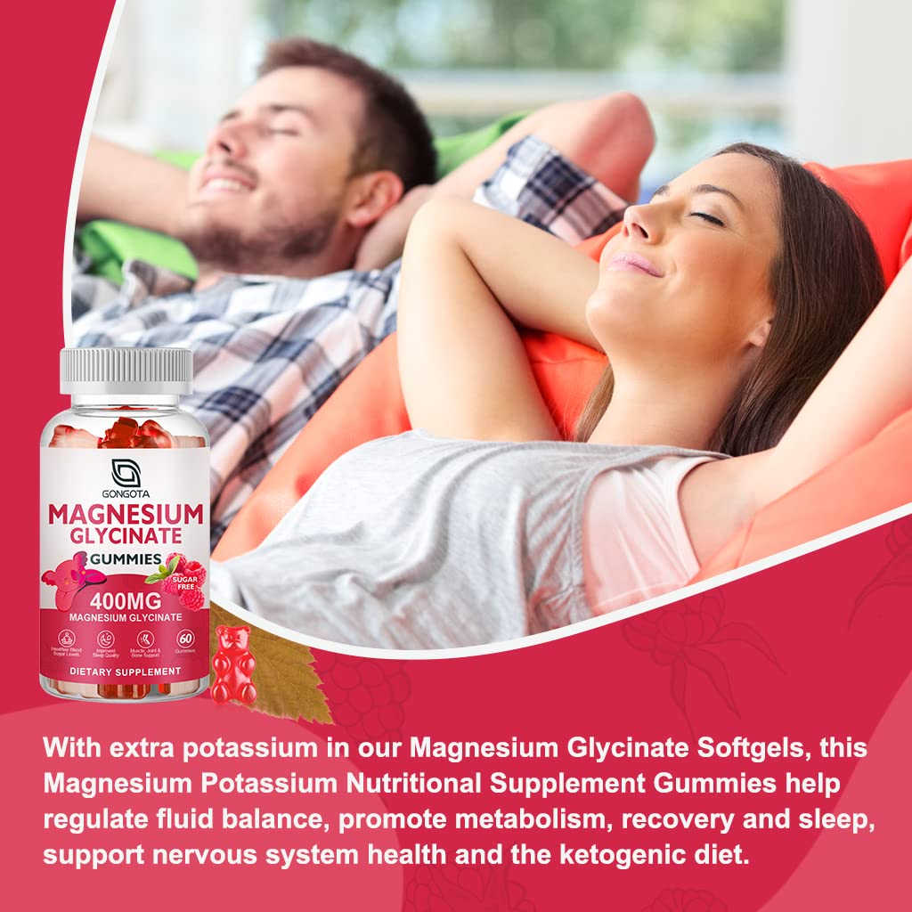 GONGOTA Magnesium Glycinate Gummies 400 mg + 100 mg Magnesium Compound with Vitamin D & B6 | Sugar-Free, 180 Gummies