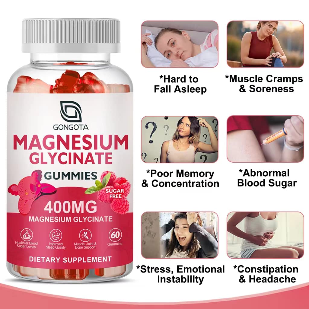 GONGOTA Magnesium Glycinate Gummies 400 mg + 100 mg Magnesium Compound with Vitamin D & B6 | Sugar-Free, 180 Gummies