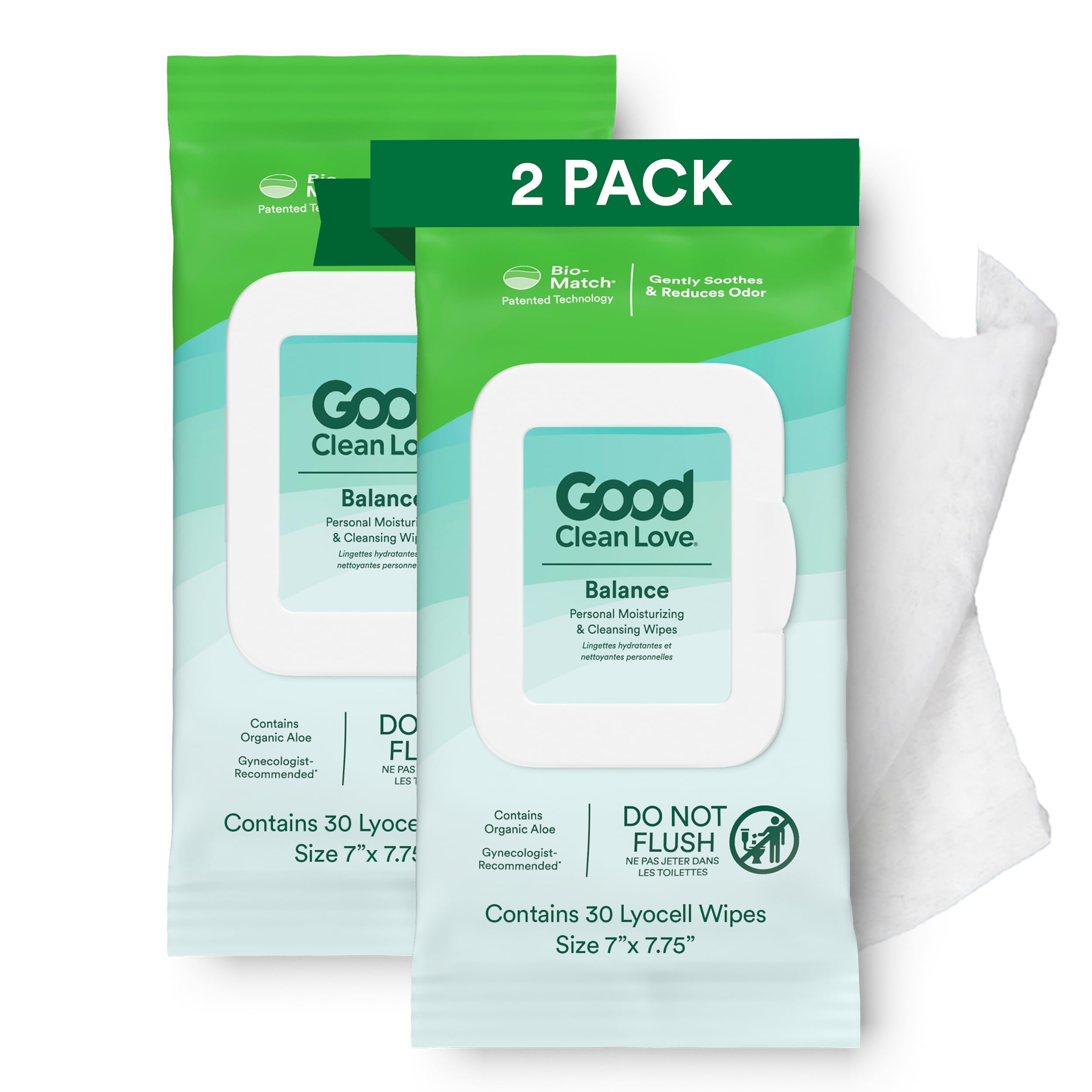 Good Clean Love Balance pH-Balanced Feminine Wipes — Gentle Aloe Moisturizing, 60 Count