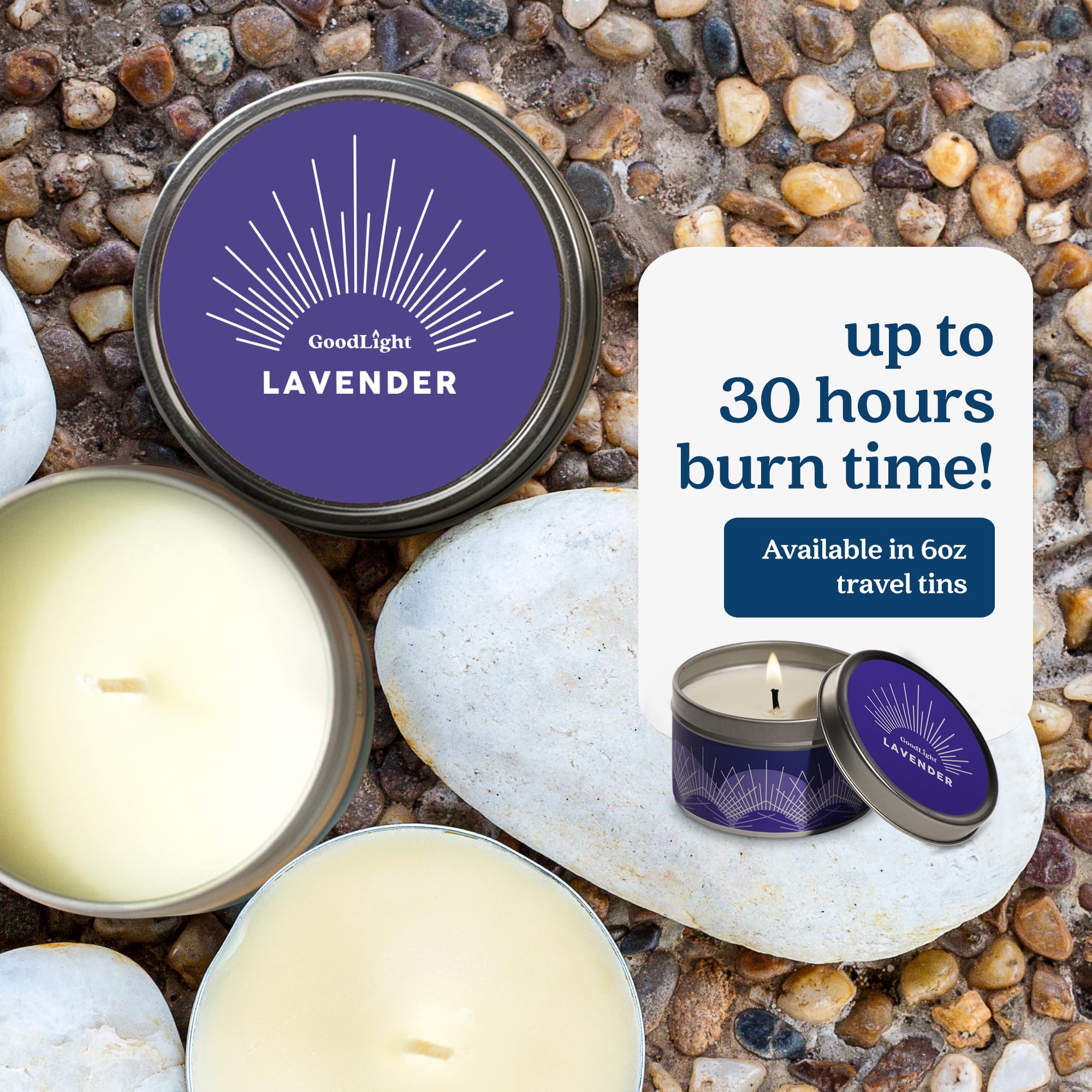 GoodLight Paraffin-Free Lavender Essential Oil Travel Candle | Clean Burning Non-Toxic Tin, 6oz