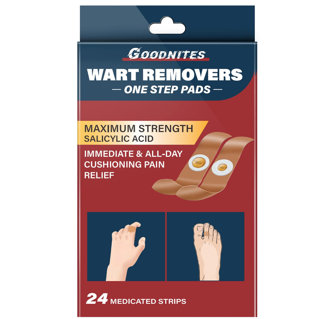 Goodnites Wart Remover Pads – Maximum Strength 40% Salicylic Acid, 24-Count, 6 mm & 10 mm Patches for Common & Plantar Warts