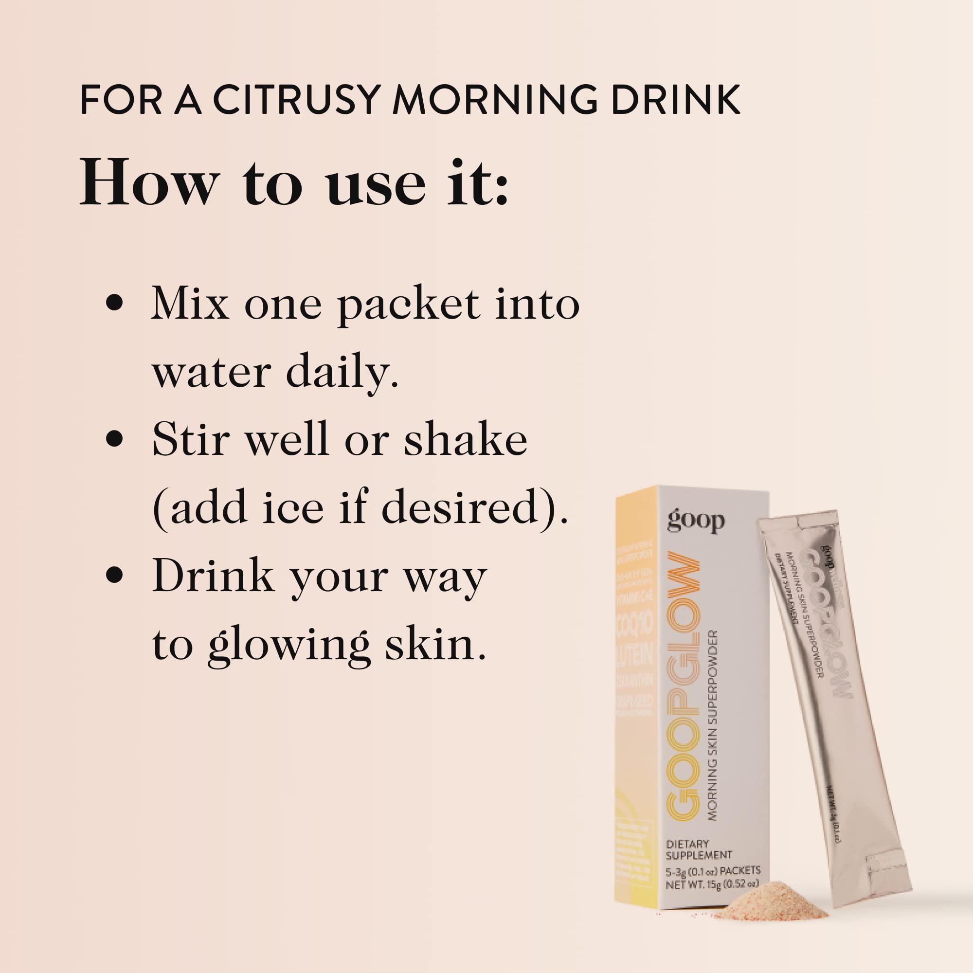 goop Beauty Morning Skin Drink Mix — Vitamin C & E for Radiant Skin, Lemon Verbena & Orange Flavor, 30 Pack