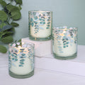 GORGE MOMENT Eucalyptus Scented Candles – 6.5oz Set of 3, Green Glass with Eucalyptus Leaf Design