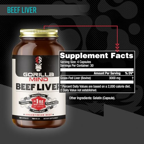 Gorilla Mind Grass-Fed Argentinian Beef Liver - Freeze-Dried Multivitamin Capsules (1 Oz)