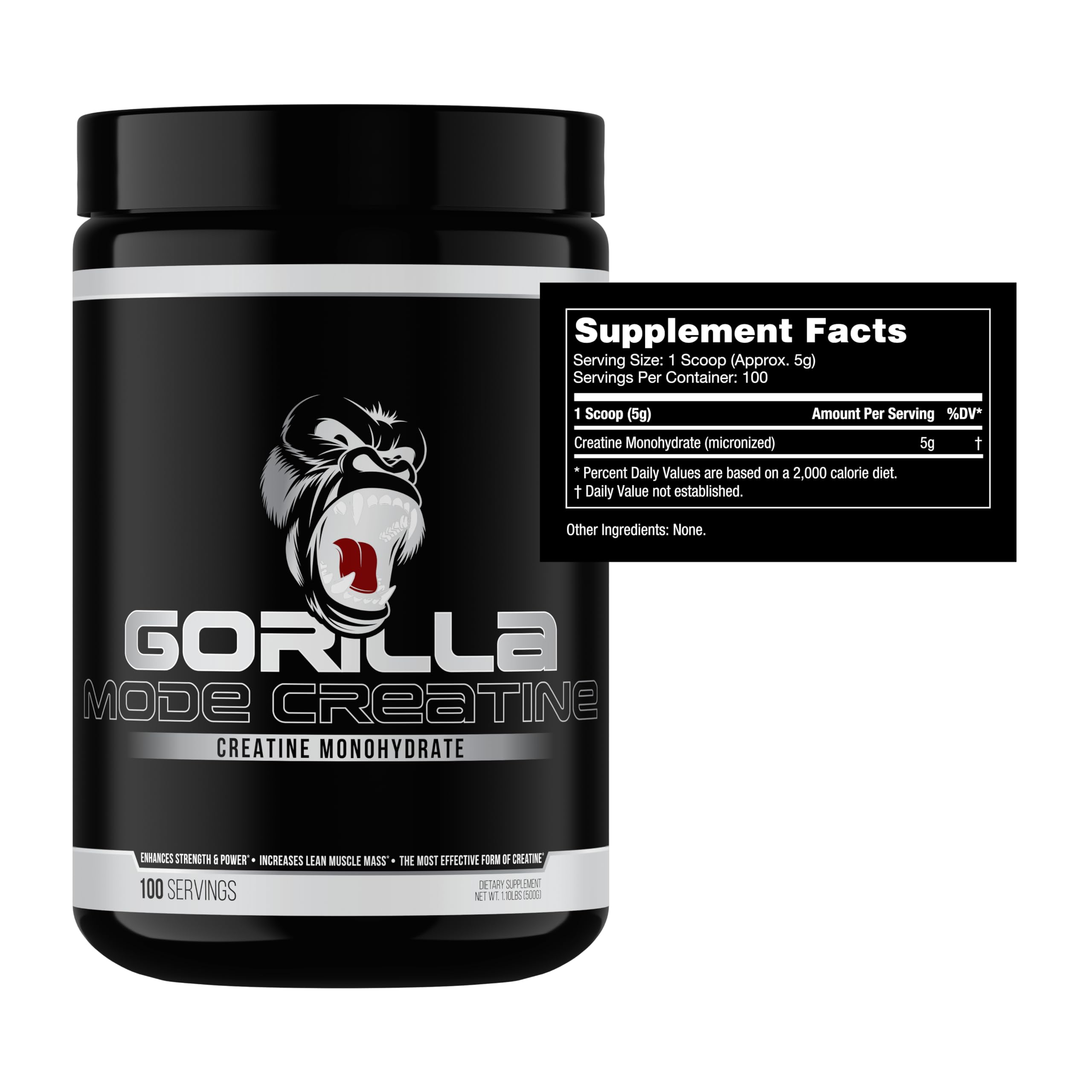Gorilla Mind Creatine Monohydrate Micronized Powder – 5 g Serving, 100 Servings, Made in USA