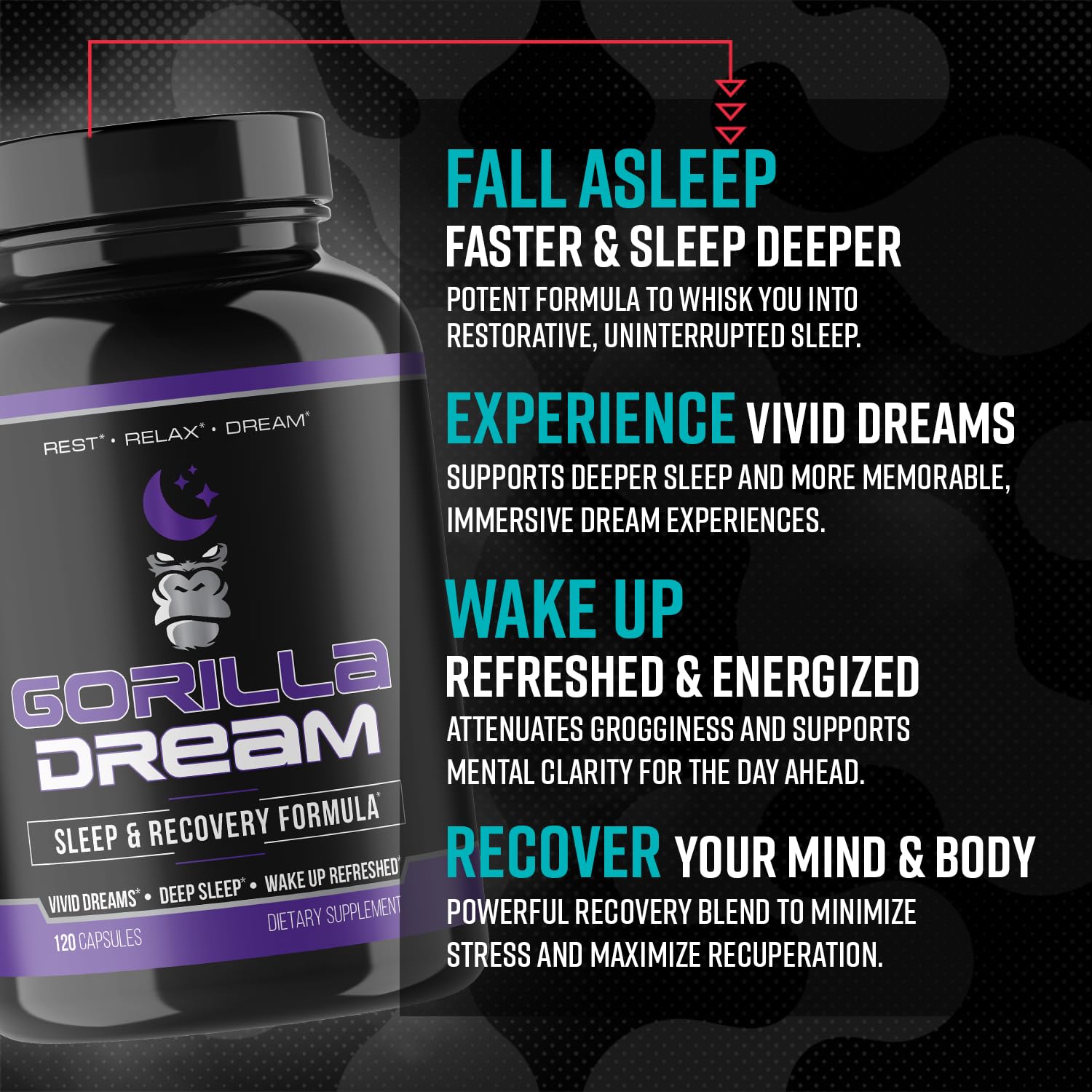 Gorilla Mind Dream Sleep Supplement (120 Capsules) - Nootropic Sleep & Recovery