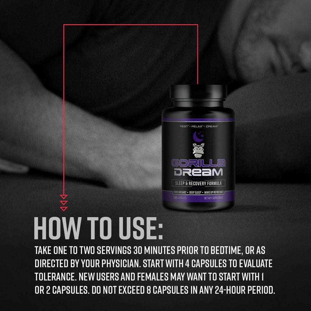 Gorilla Mind Dream Sleep Supplement (120 Capsules) - Nootropic Sleep & Recovery