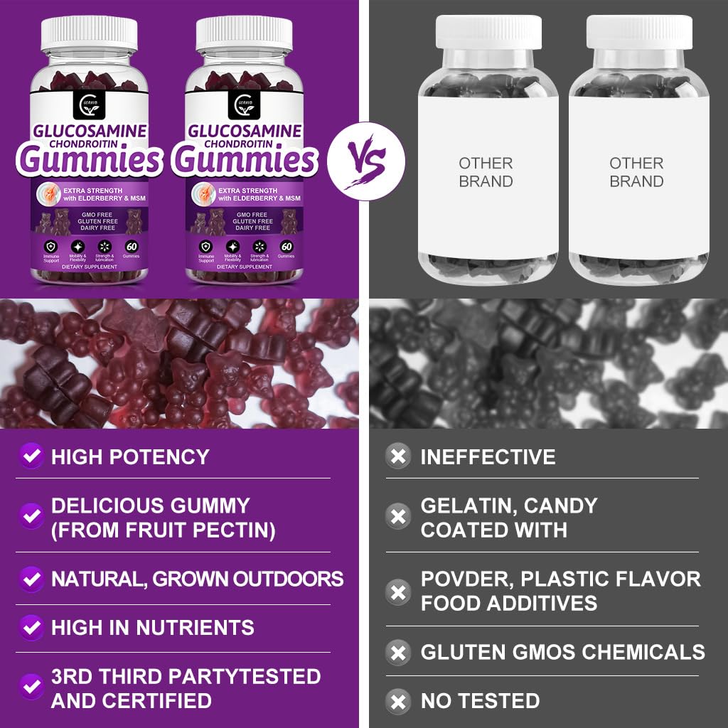 GORNVB Glucosamine Chondroitin Gummies with MSM & Elderberry – Extra Strength (2 Pack, 60 Gummies) | Flexibility & Immune Support