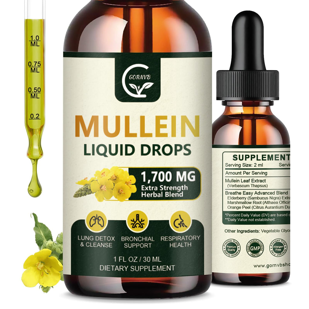 GORNVB Mullein Drops for Lungs (2 Pack) - Respiratory Support & 4 in 1 Mullein Leaf Extract | 1 Fl Oz
