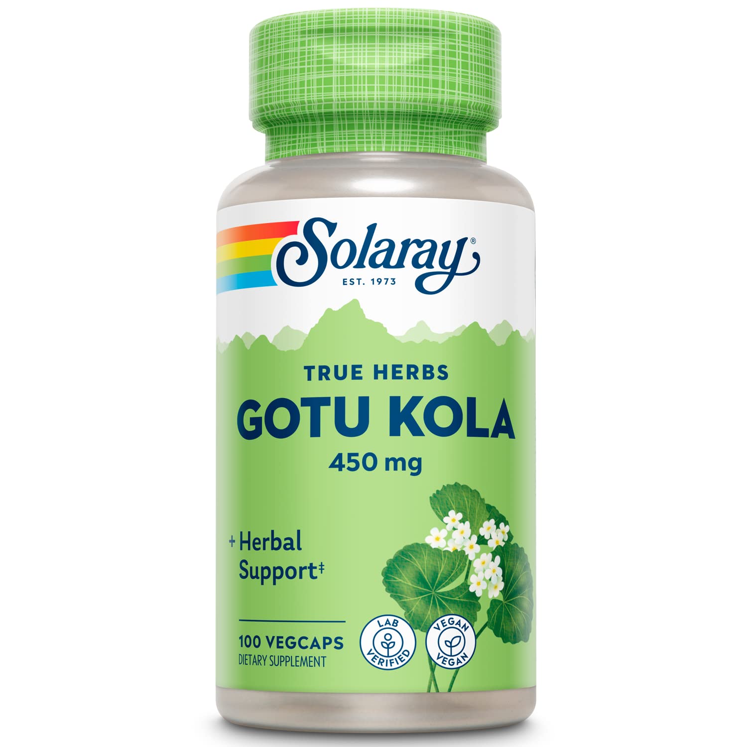 SOLARAY Gotu Kola 450mg – Centella Asiatica Herbal Supplement – Vegan, Non-GMO, Lab Verified, 100 Servings