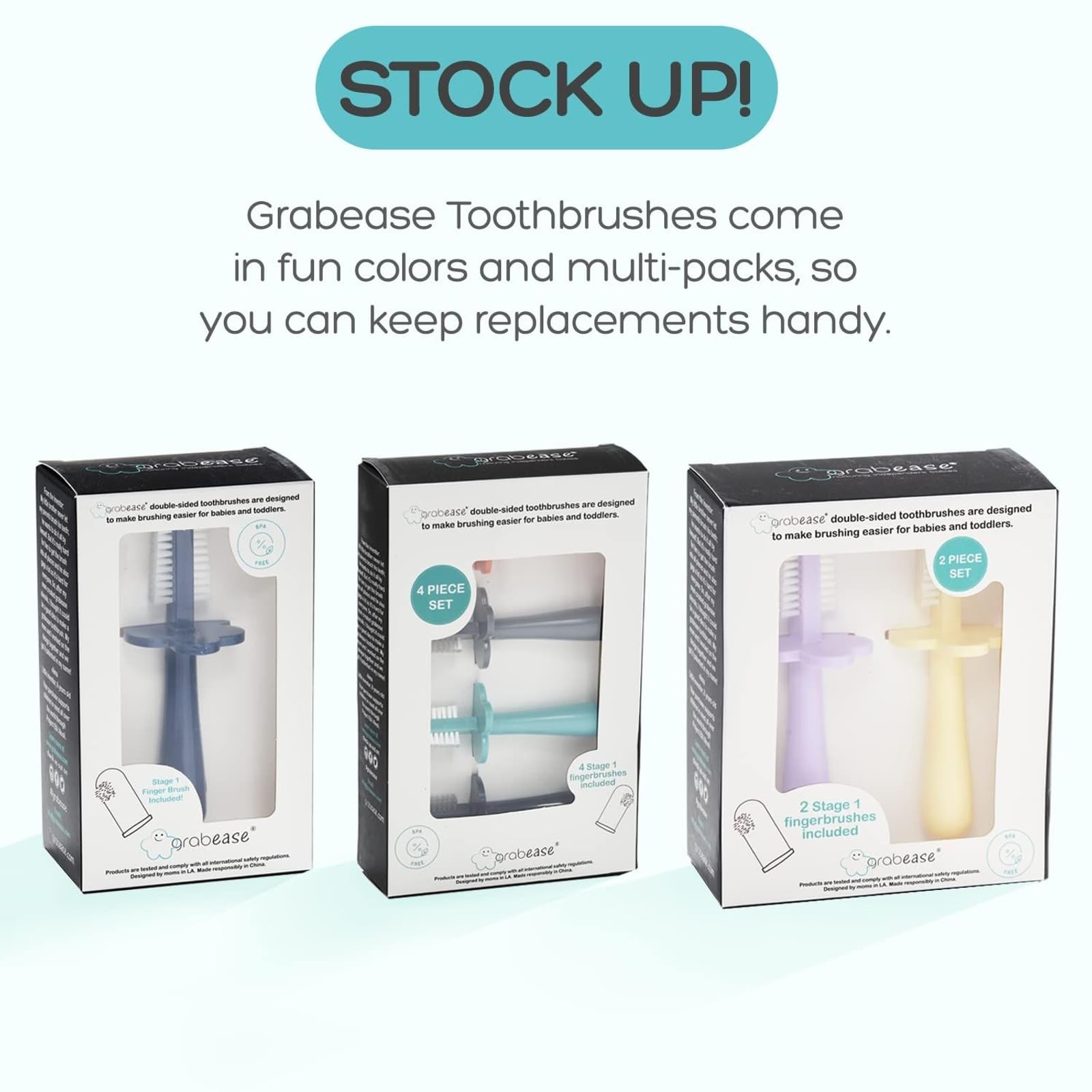 Grabease Double Sided Toothbrush for Toddlers - Gentle Silicone Bristles (Lavender)