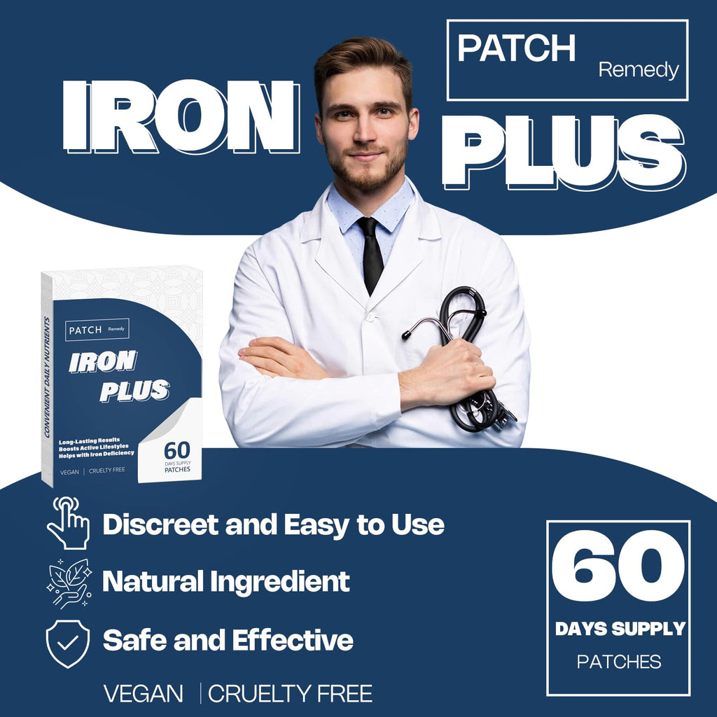 Graclin Iron Plus Topical Patches – Easy to Use, 60 Days Supply – Sugar-Free, Latex-Free, Natural Alternative