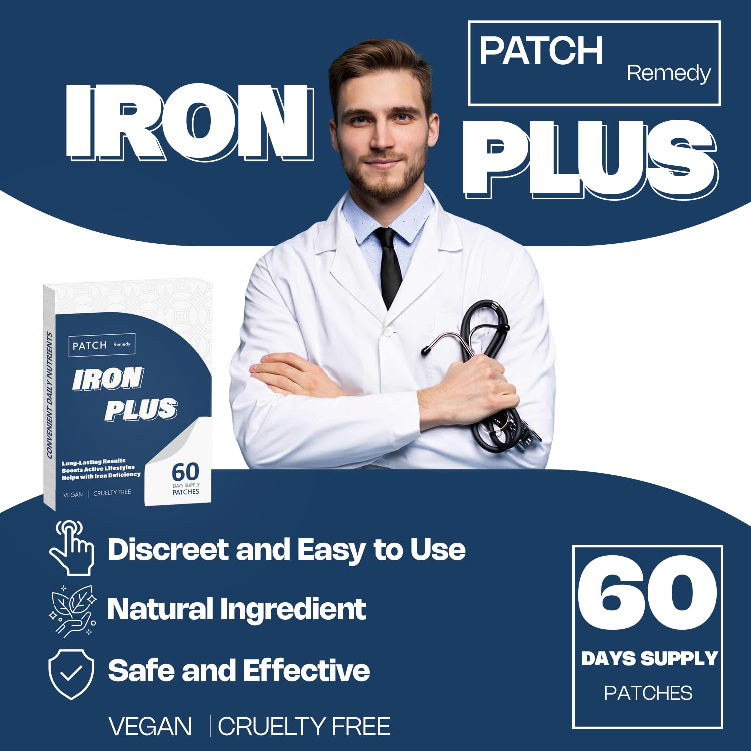 Graclin Iron Plus Topical Patches – Easy to Use, 60 Days Supply – Sugar-Free, Latex-Free, Natural Alternative