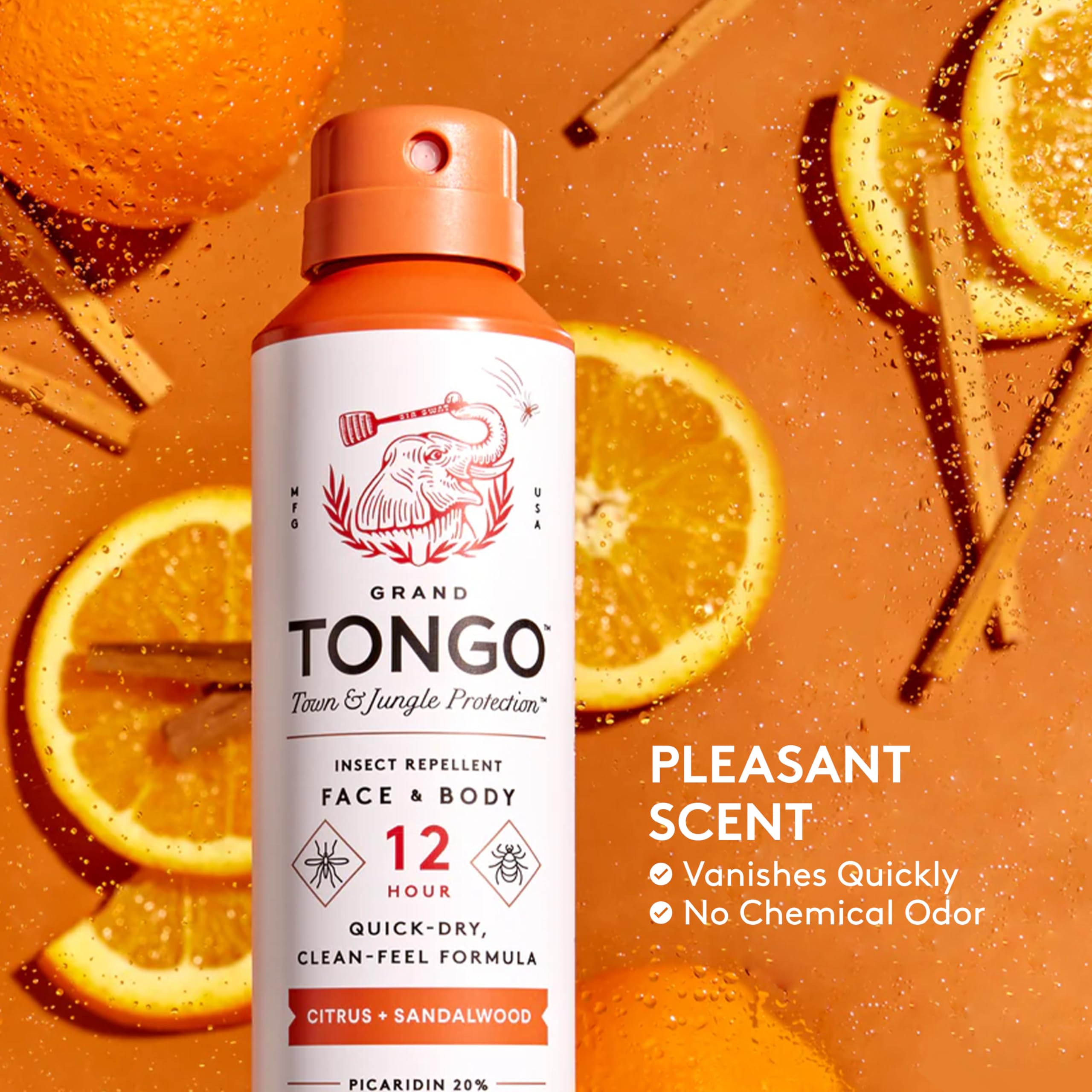 Grand Tongo DEET-Free Insect Repellent with Picaridin | 12-Hour Protection • Citrus + Sandalwood