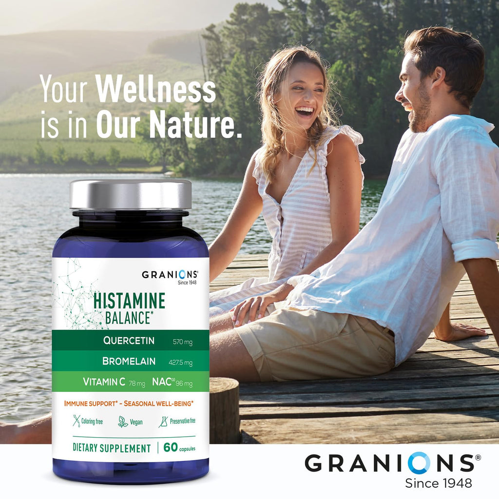 Granions Histamine Balance Complex - Quercetin, Bromelain, NAC & Vitamin C | 60 Vegan Capsules