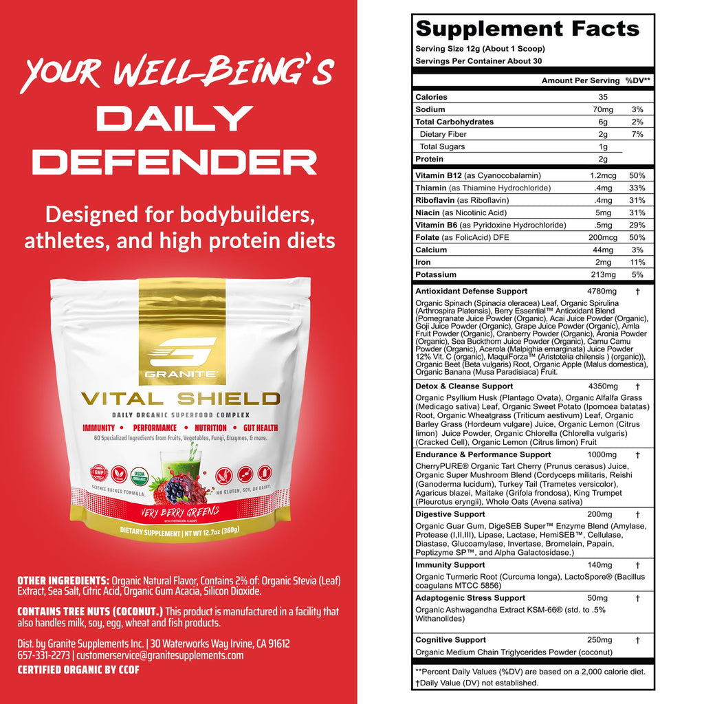 Granite Nutrition Vital Shield – Organic Greens + Tart Cherry (Very Berry)
