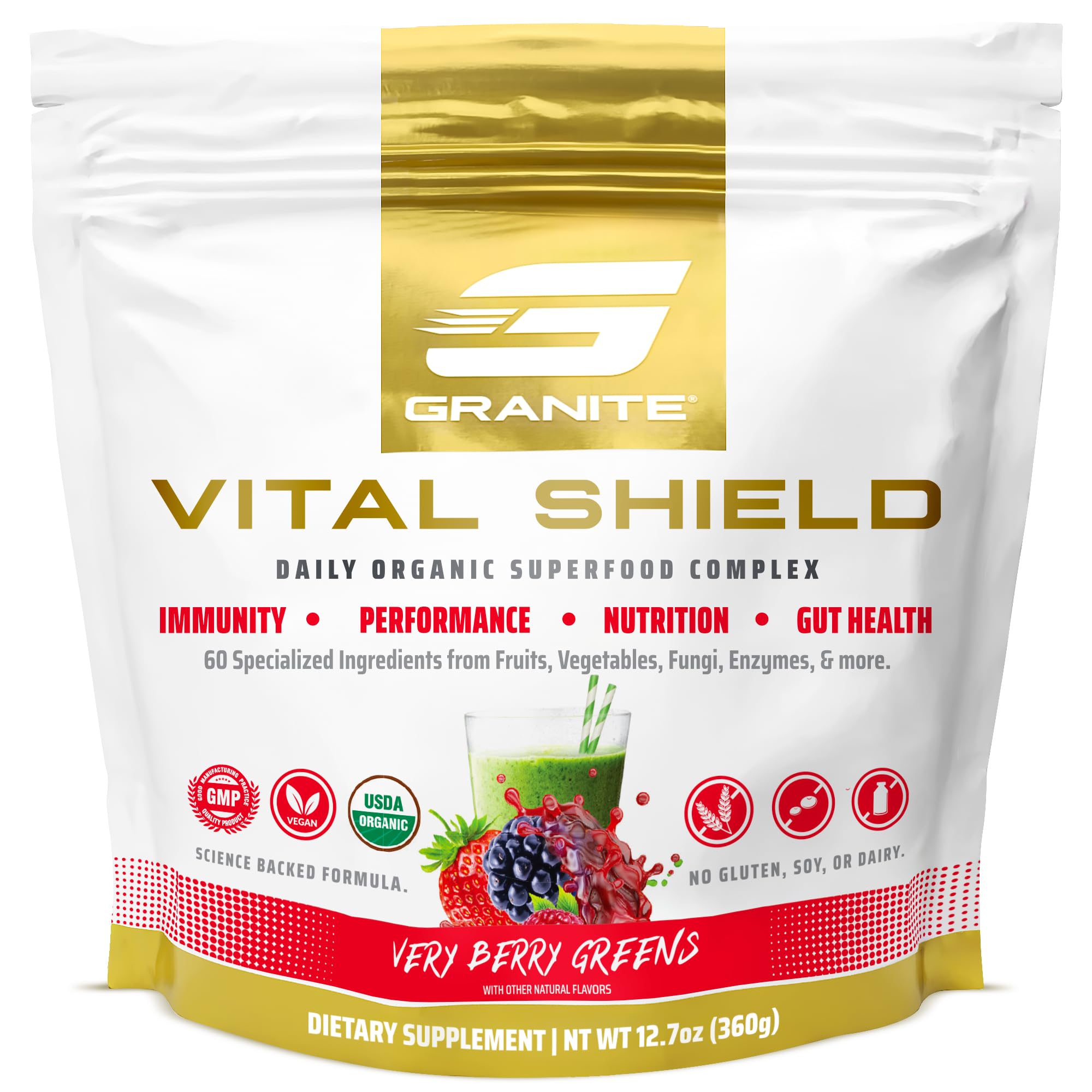 Granite Nutrition Vital Shield – Organic Greens + Tart Cherry (Very Berry)