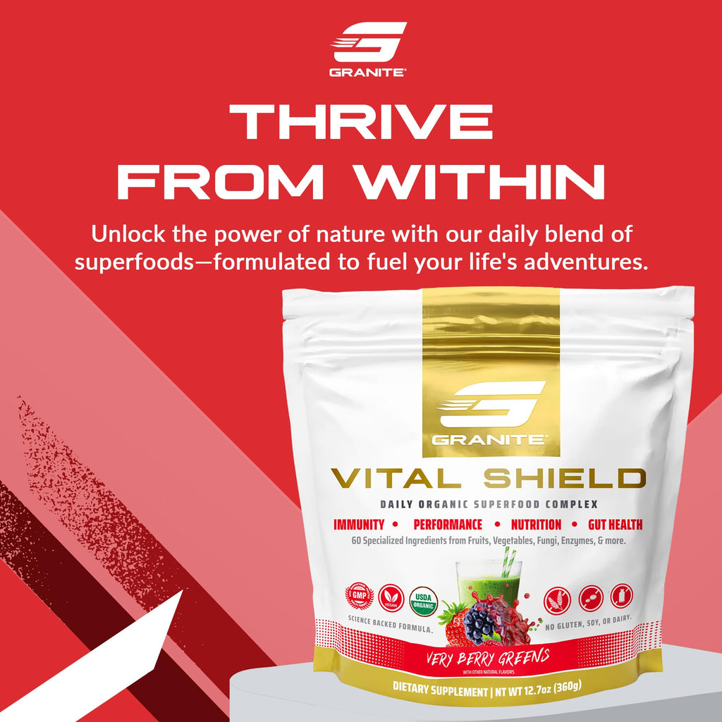 Granite Nutrition Vital Shield – Organic Greens + Tart Cherry (Very Berry)