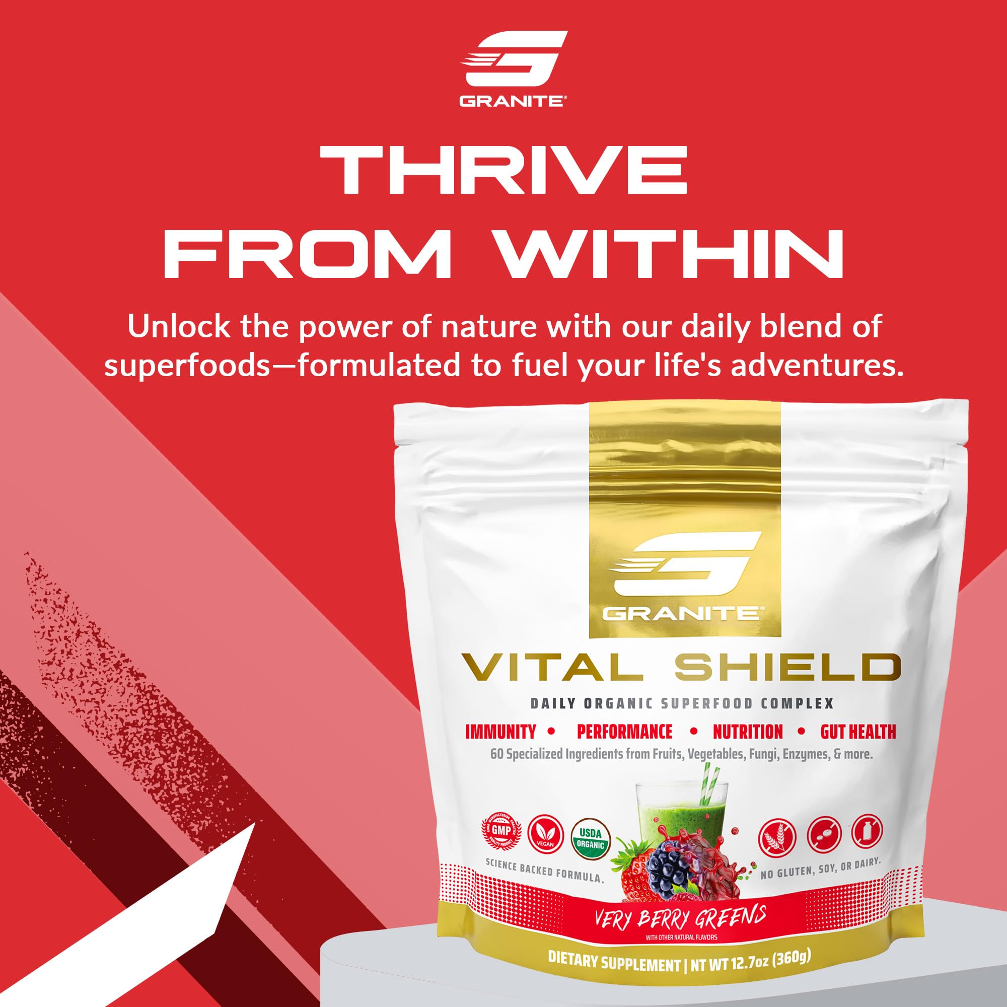 Granite Nutrition Vital Shield – Organic Greens + Tart Cherry (Very Berry)