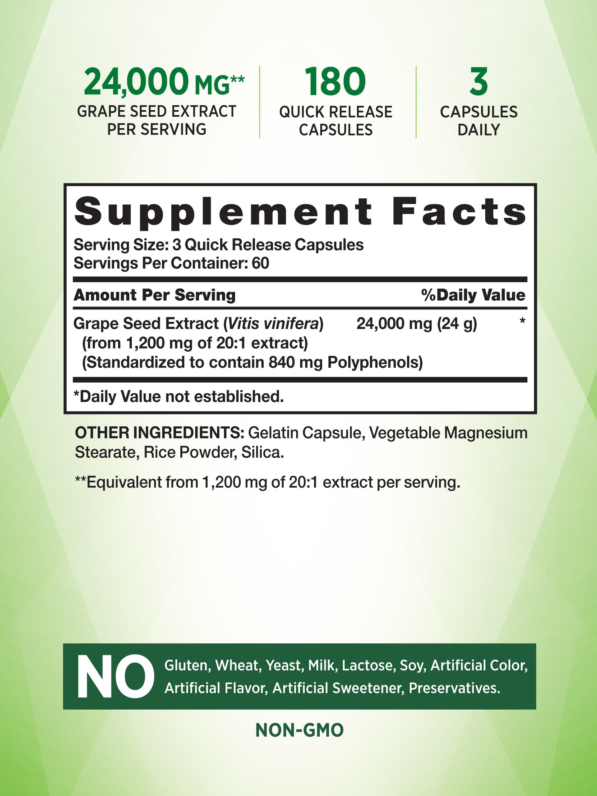 Nature’s Truth Grape Seed Extract 24,000 mg | 180 Capsules | Non-GMO & Gluten Free Formula