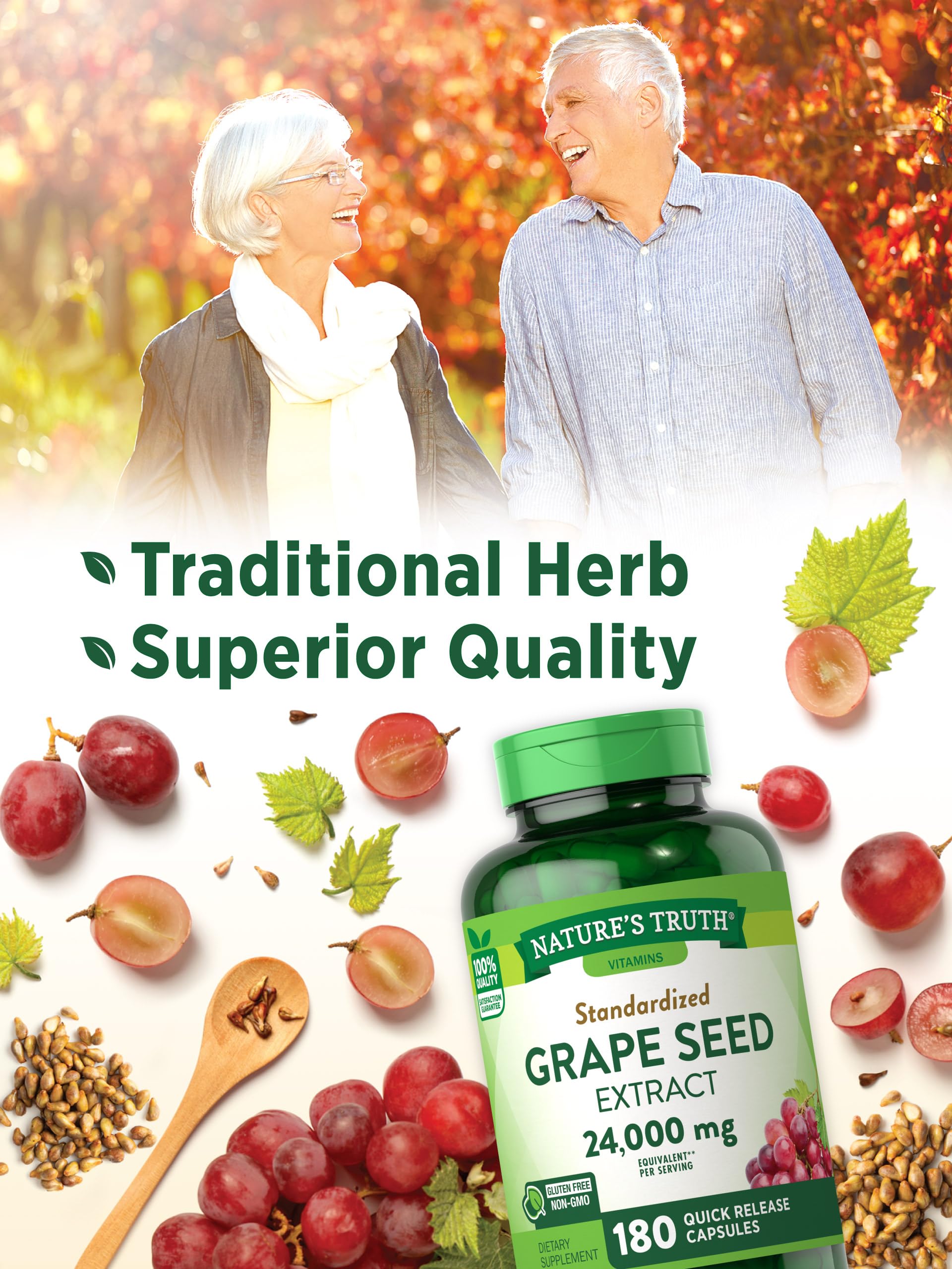 Nature’s Truth Grape Seed Extract 24,000 mg | 180 Capsules | Non-GMO & Gluten Free Formula