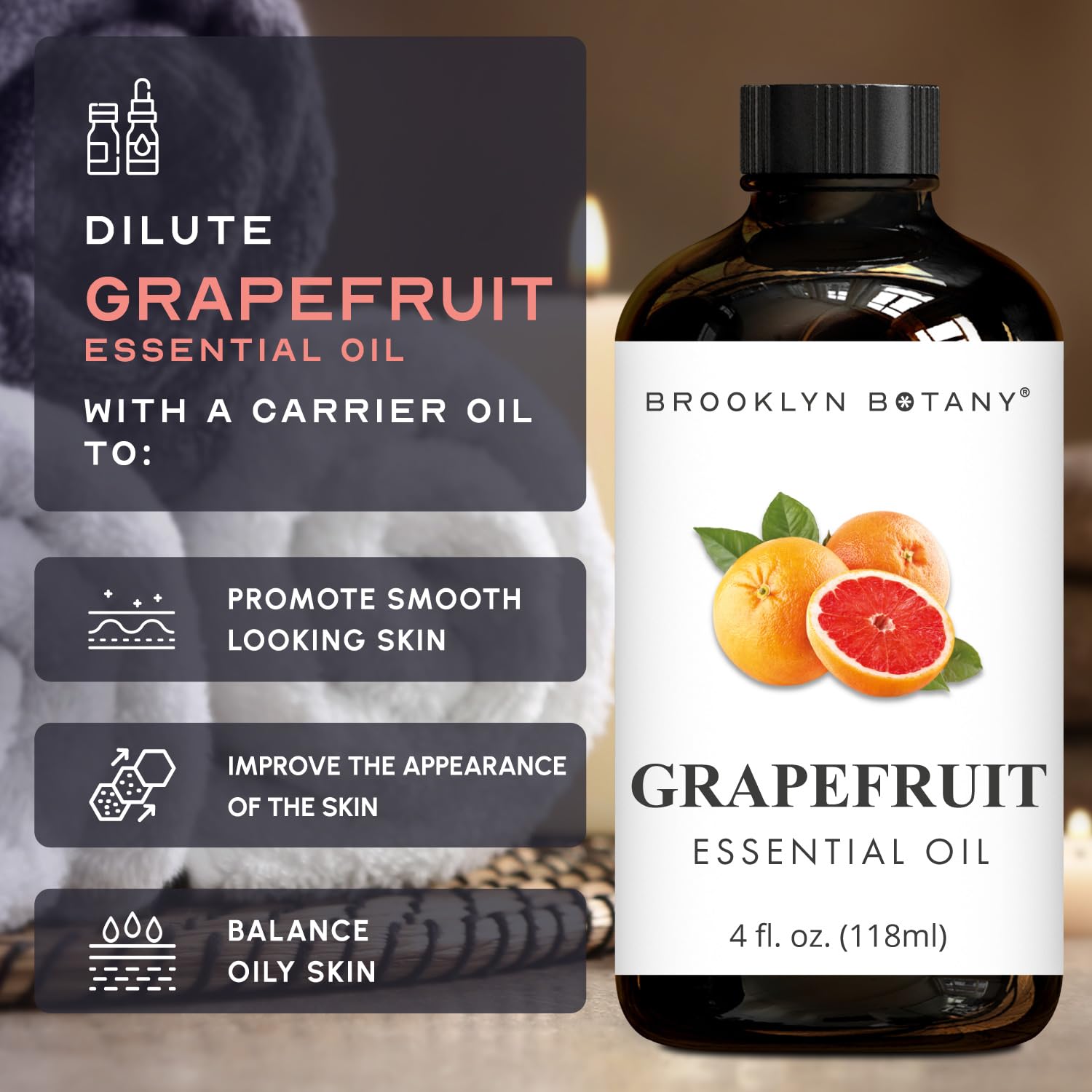 Brooklyn Botany Grapefruit Essential Oil - 4 Fl Oz | 100% Pure & Natural Premium Grade with Dropper