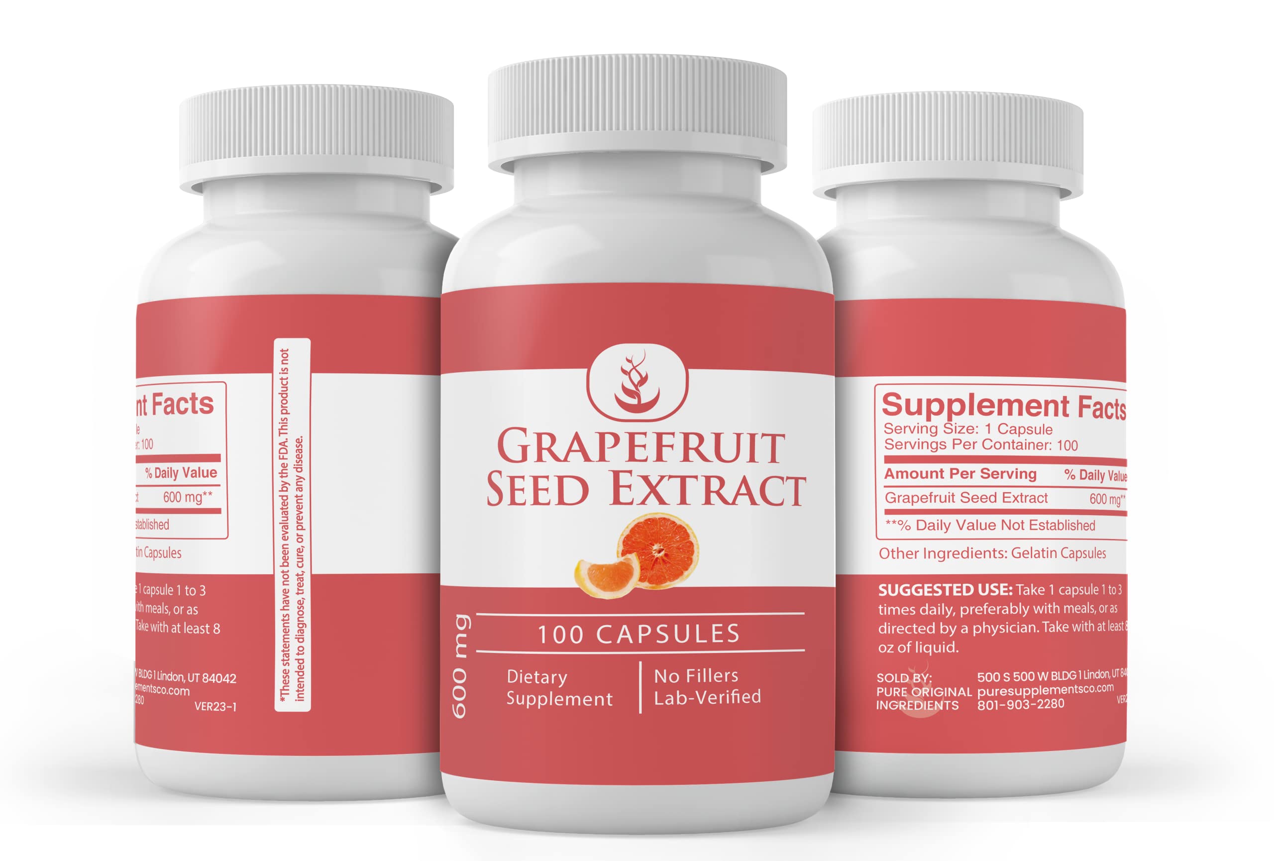 Grapefruit Seed Extract (100 Capsules) - Pure Original Ingredients, Lab Verified