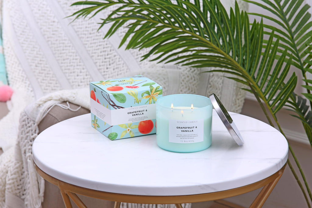 Grapefruit Vanilla 3-Wick Soy Candle 15.8 oz | Strong Throw, Clean Burn