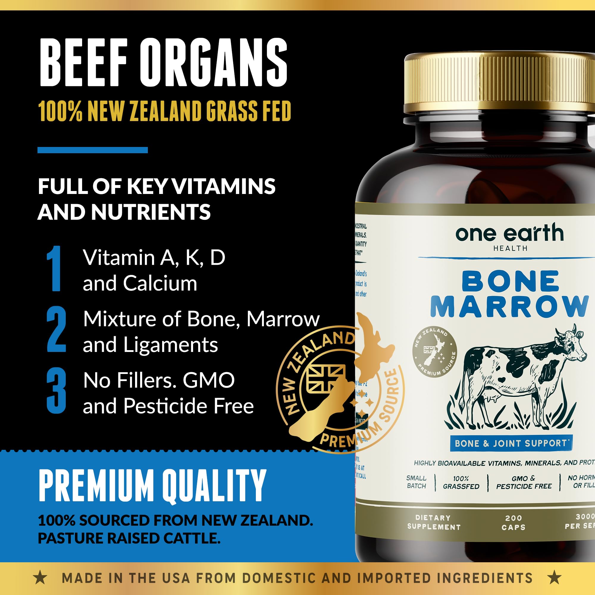 Grass Fed Beef Bone Marrow Supplement – 200 Count | New Zealand Sourced