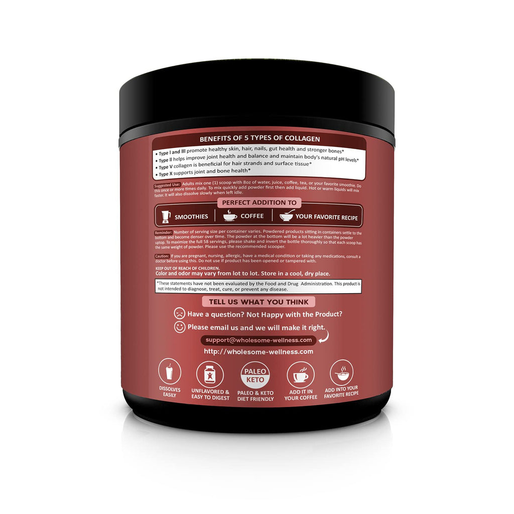 Wholesome Wellness Multi Collagen Powder – Grass-Fed Type I II III V X