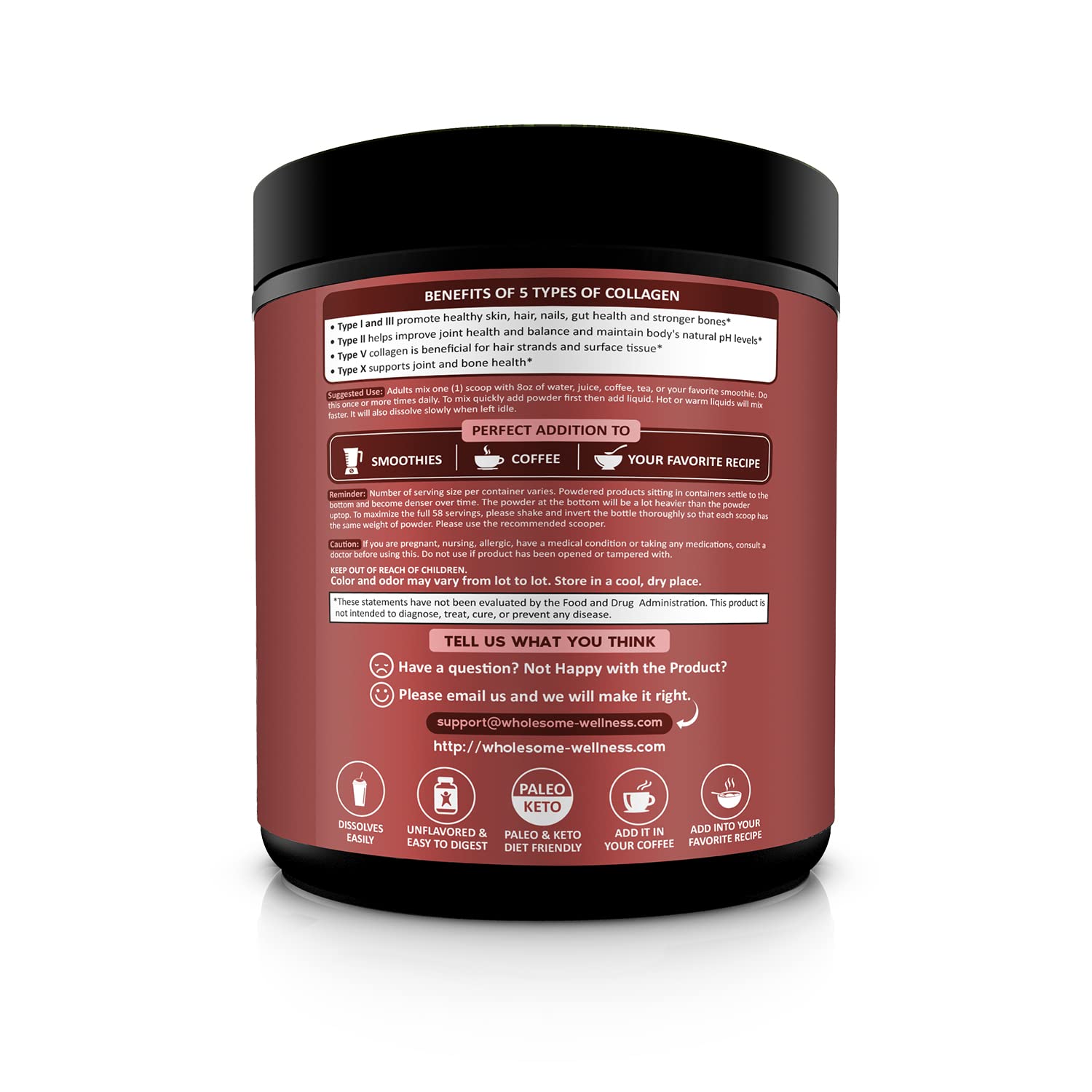 Wholesome Wellness Multi Collagen Powder – Grass-Fed Type I II III V X