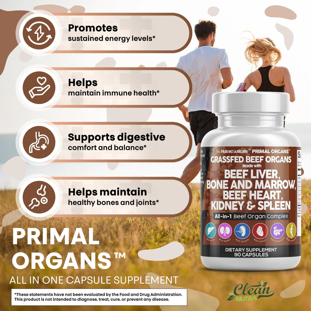 Grass Fed Beef Liver Capsules with Desiccated Organs (Heart, Spleen, Pancreas) + Bone & Marrow | Premium Quality