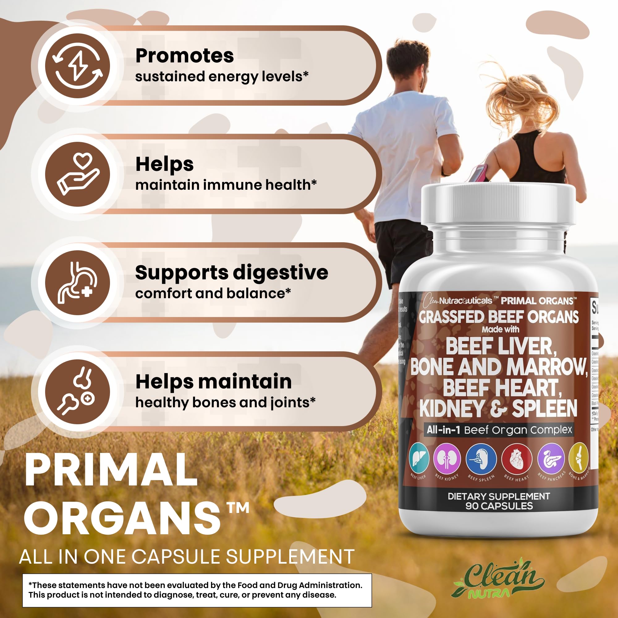 Grass Fed Beef Liver Capsules with Desiccated Organs (Heart, Spleen, Pancreas) + Bone & Marrow | Premium Quality
