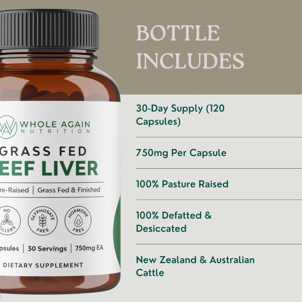 Grass Fed Beef Liver Capsules - 120 Count | 3,000mg Serving | Pasture Raised | No Fillers