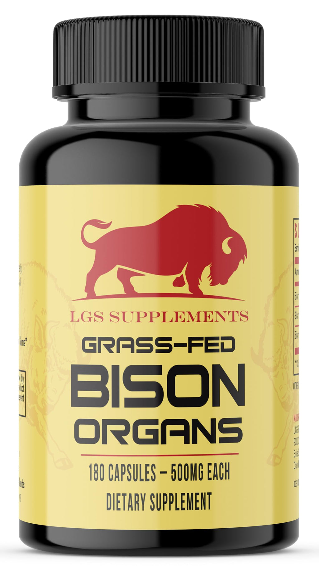 Grass Fed Bison Organ Supplement – Liver, Heart & Kidney | Non-GMO | 180 Capsules