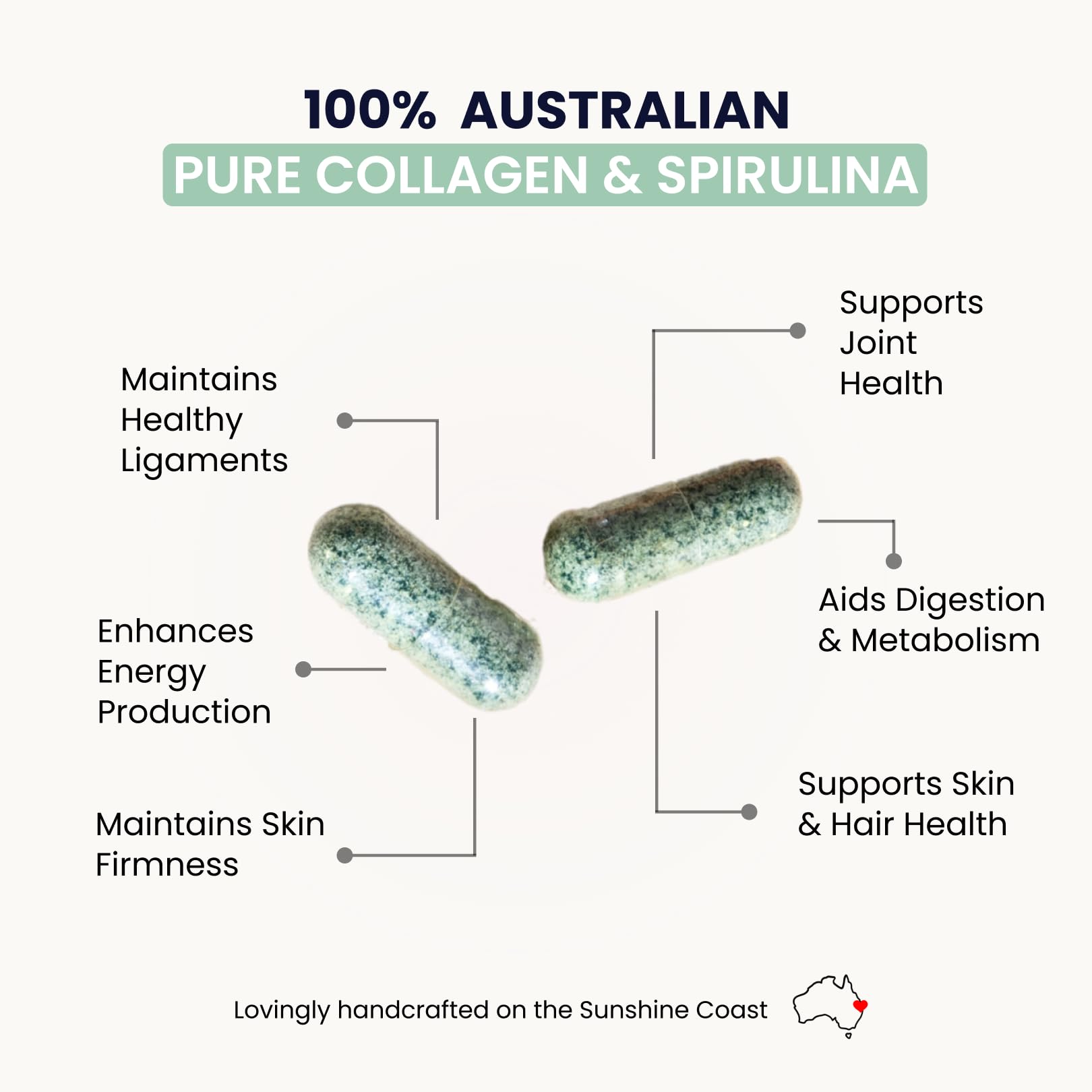Organic Collagen Australia – Pure Collagen & Spirulina Capsules (120 Capsules)