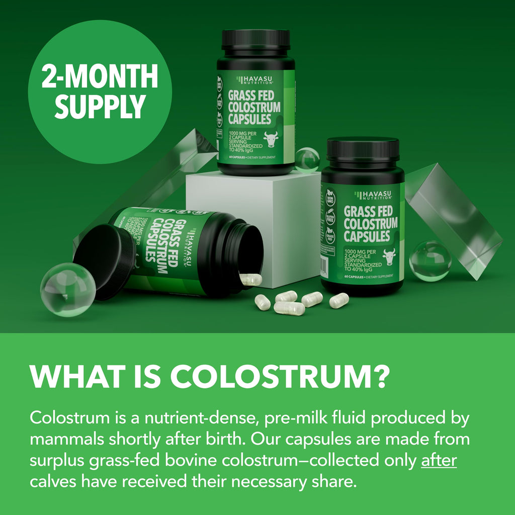 Grass Fed Colostrum Supplement – 1000mg per Serving, 120 Count (60 Day Supply) | IgG 40%