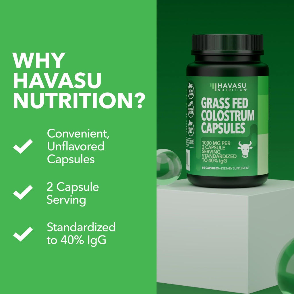 Grass Fed Colostrum Supplement – 1000mg per Serving, 120 Count (60 Day Supply) | IgG 40%