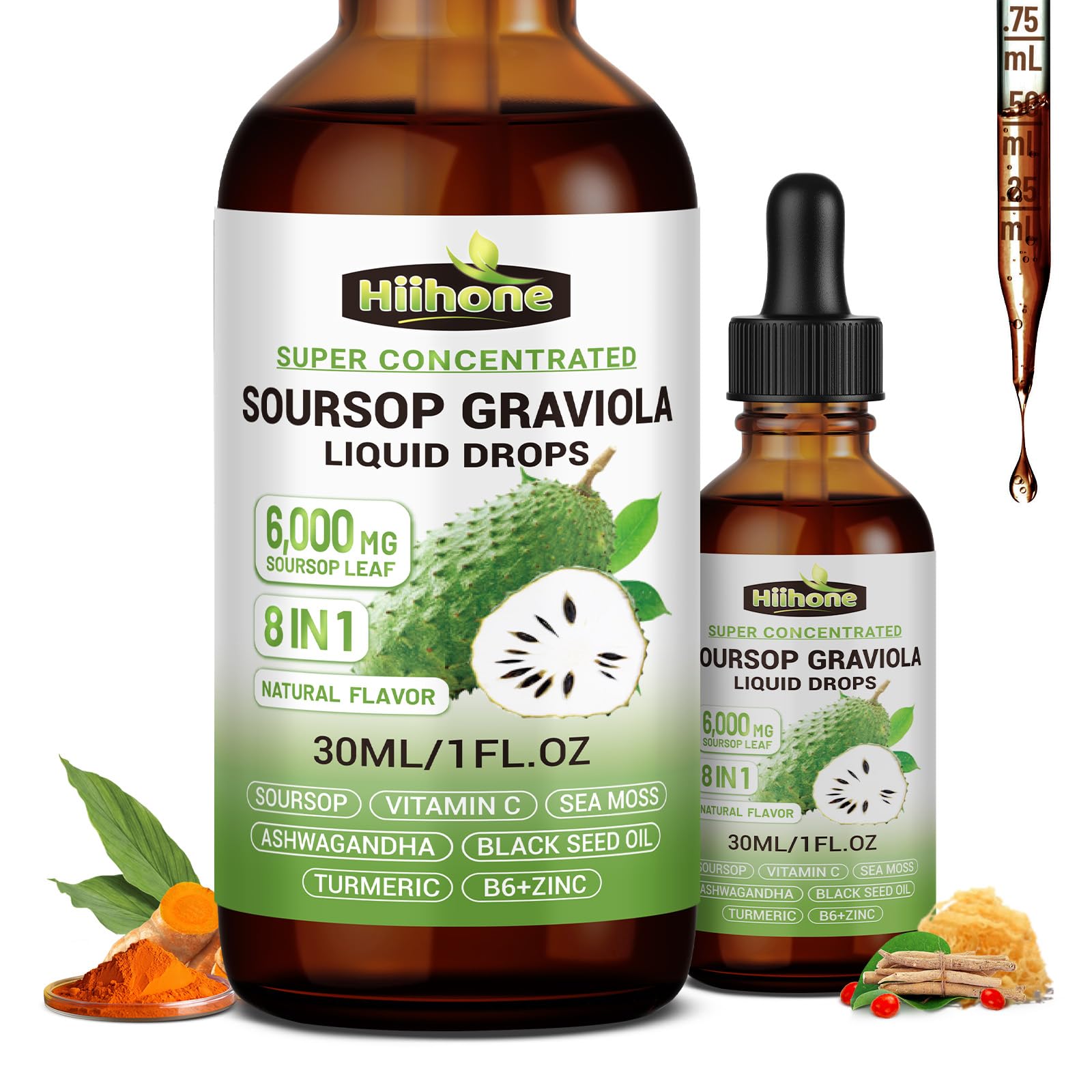 8 in 1 Graviola Soursop Liquid – Immune & Liver Support, Antioxidant, 1 Fl Oz