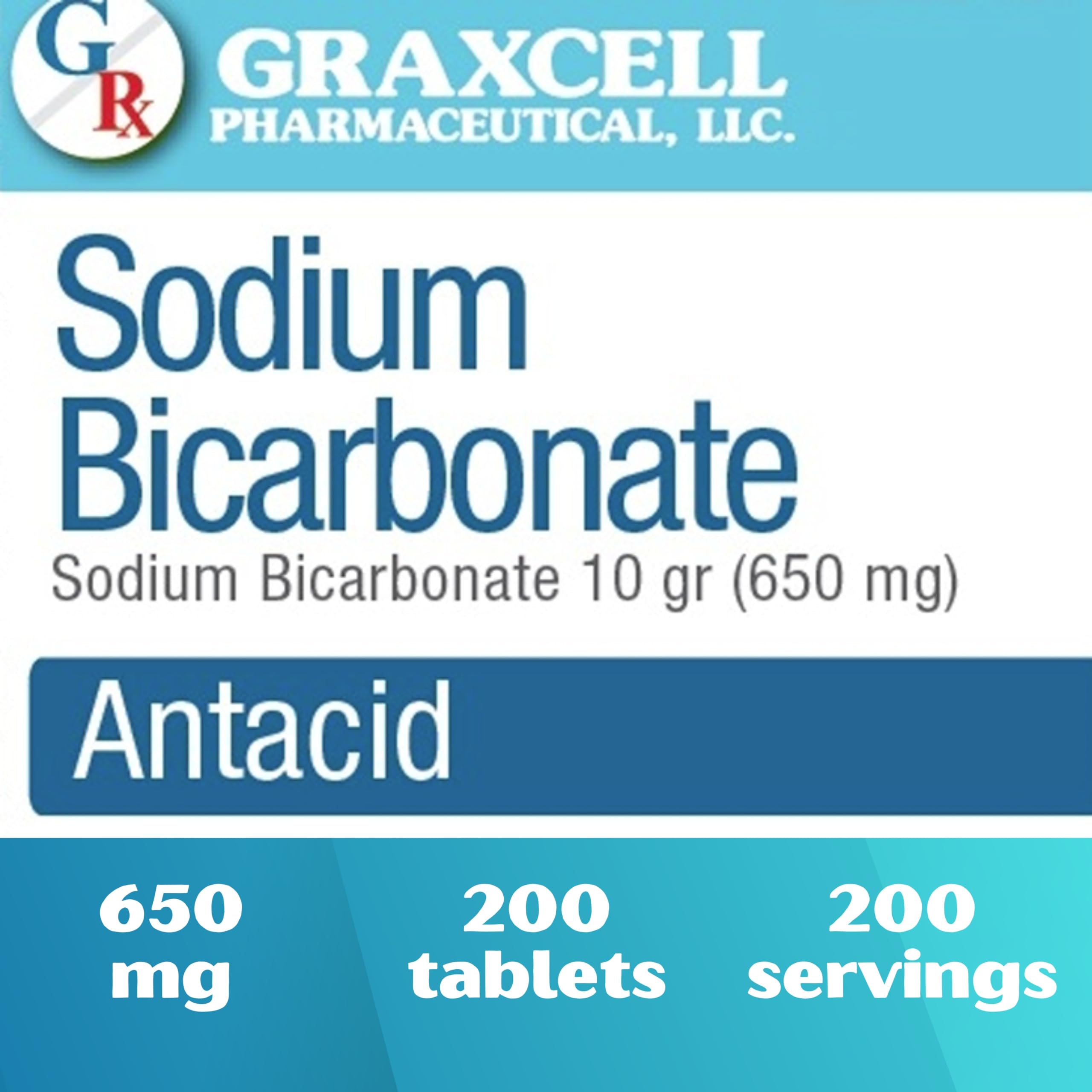 Graxcell Sodium Bicarbonate Tablets 650mg (200 Count) | Fast Heartburn Relief & Digestive Support