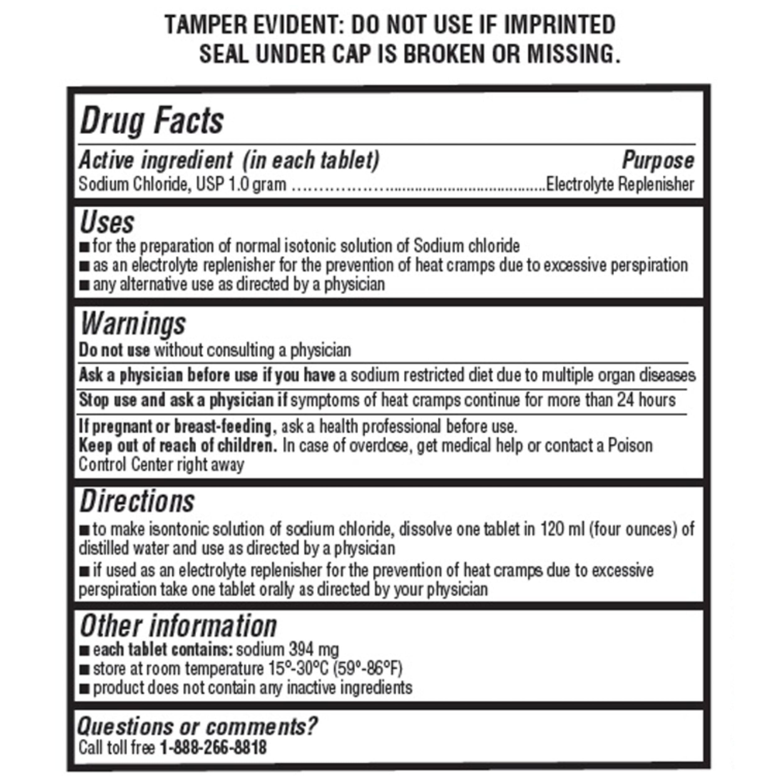 Graxcell Sodium Chloride Tablets 1g | Electrolyte Support for POTS & Dysautonomia | 100 Count | Made in USA