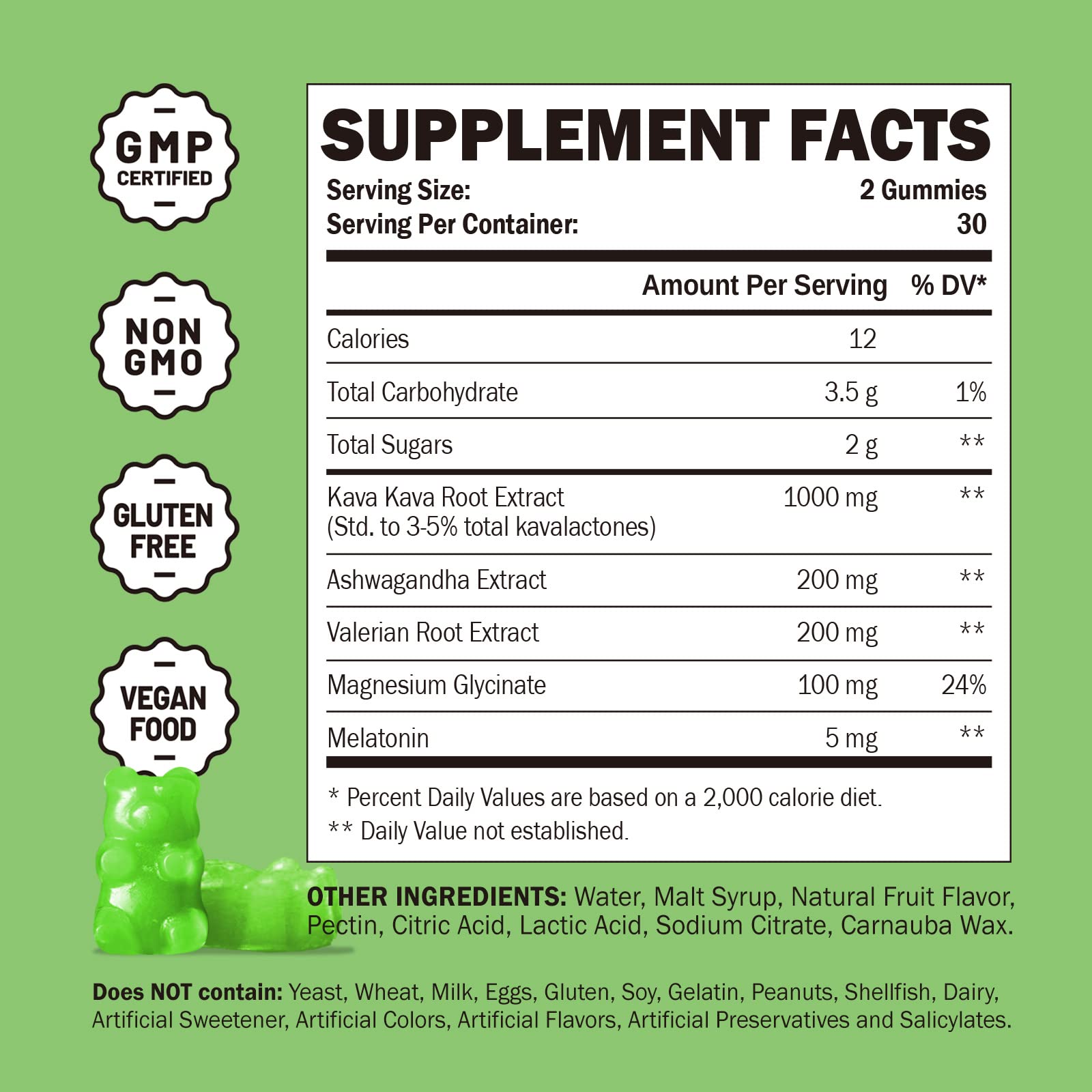 GREABBY Kava Gummies 1000mg – Natural Lemon, 120 Vegan Gummies