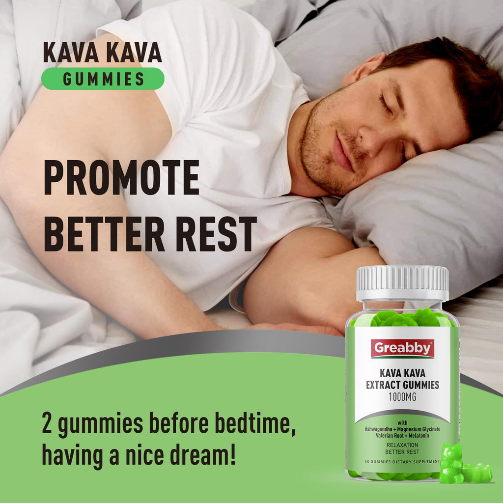 GREABBY Kava Gummies 1000mg – Natural Lemon, 120 Vegan Gummies