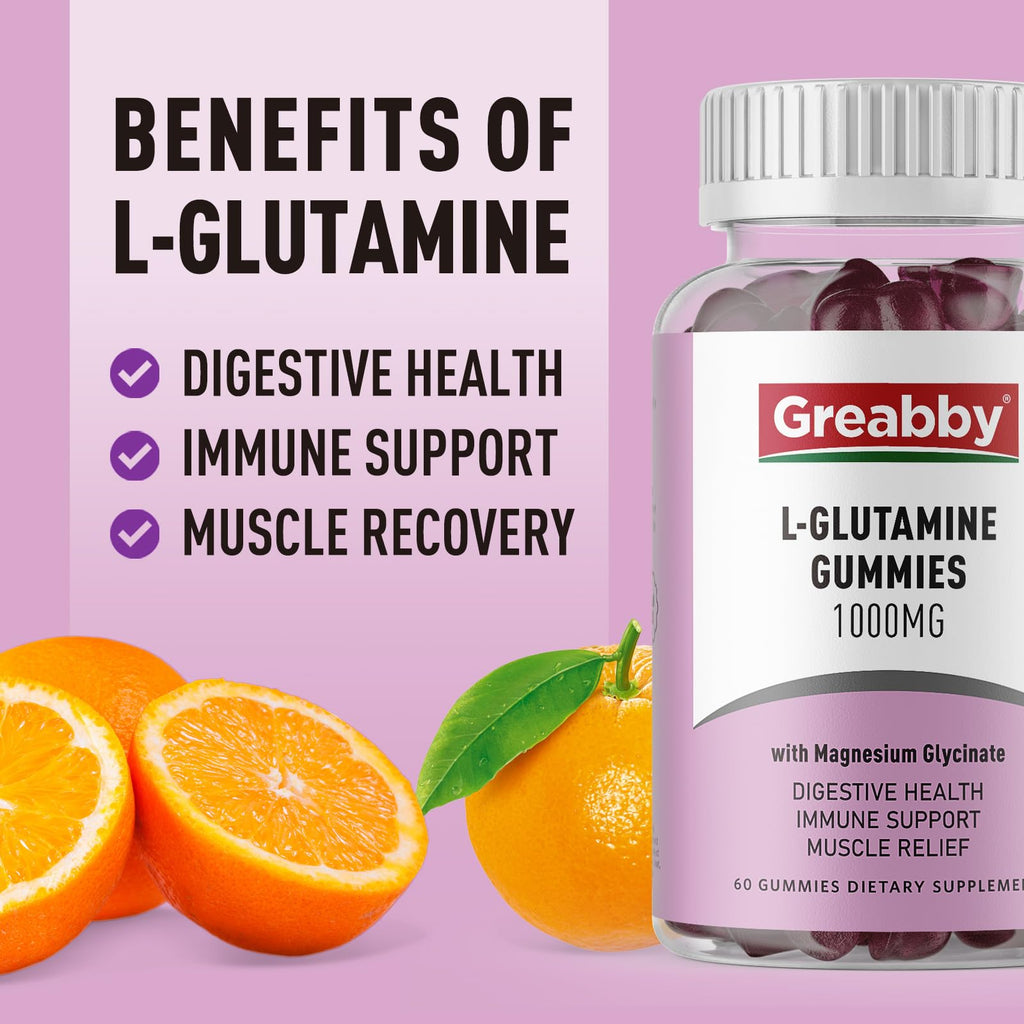 GREABBY L Glutamine 1000mg Gummies – Immune Support & Muscle Relief (60 Count)