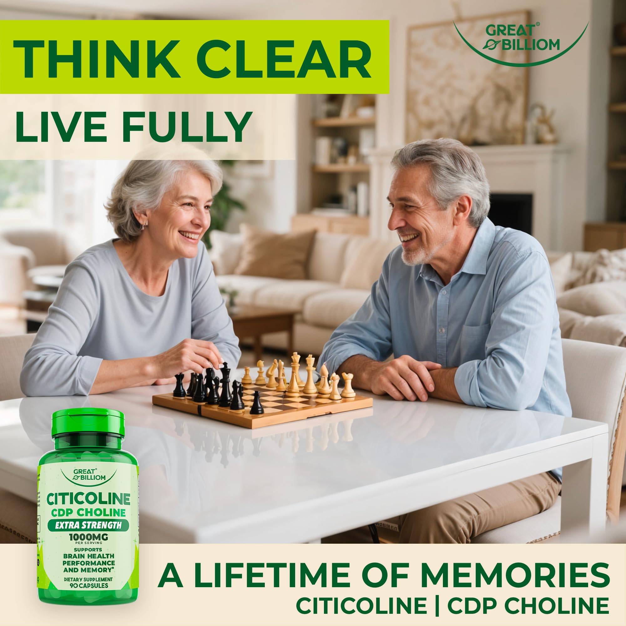 Great Billiom CDP Choline 1000mg - Nootropic Brain Support for Memory & Focus