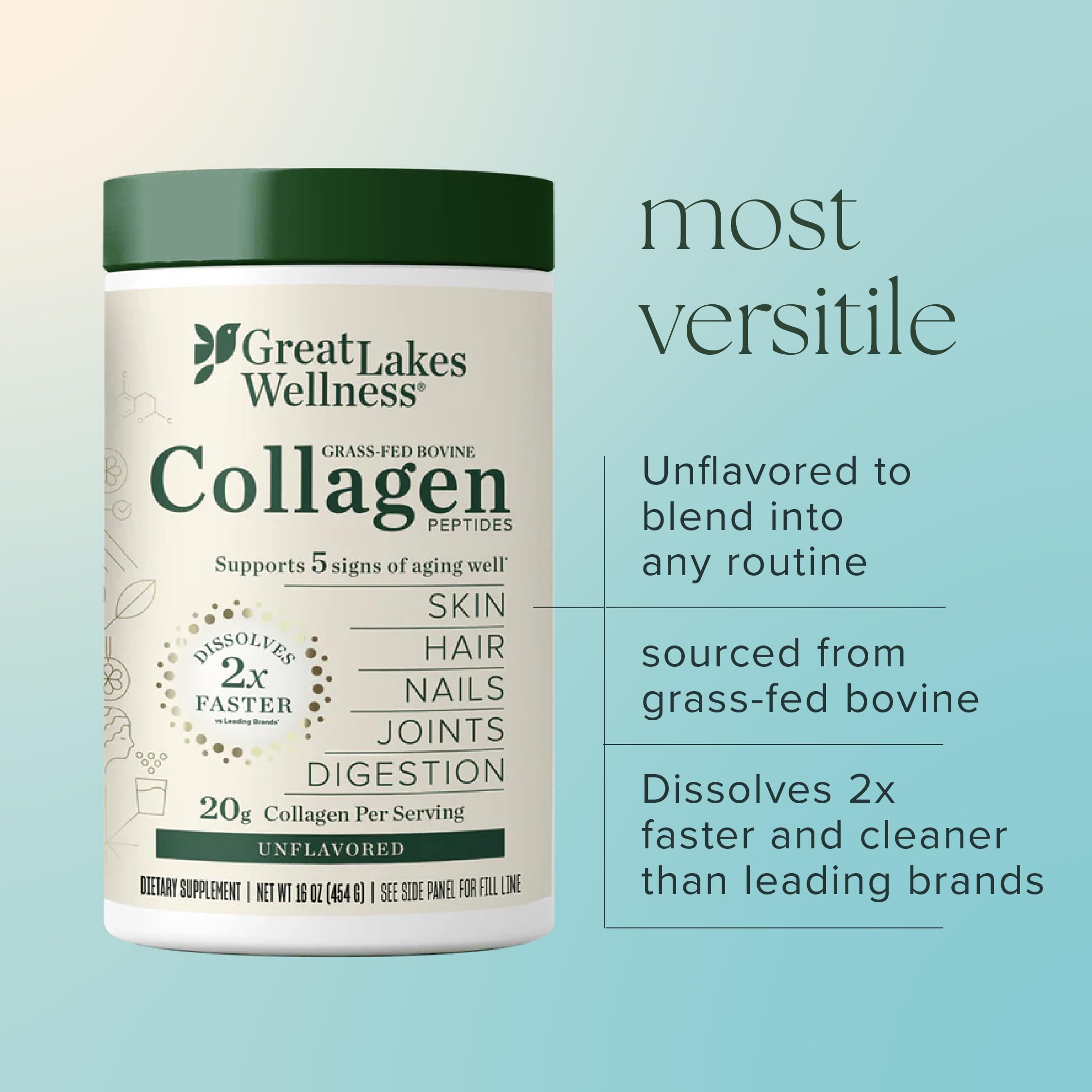 Great Lakes Wellness Collagen Peptides – Unflavored, 32 oz, 20 g/serving