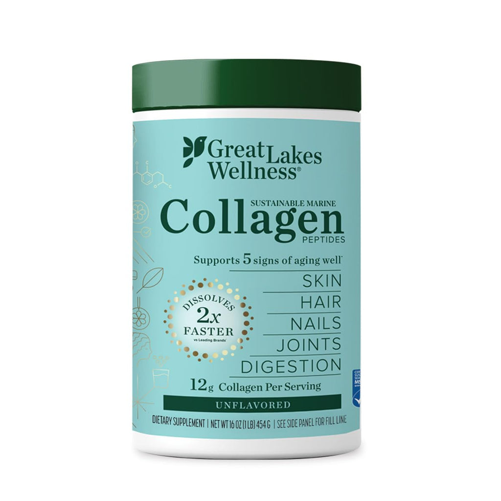 Great Lakes Wellness Marine Collagen Peptides Powder – Unflavored, 16 oz (Wild-Caught, MSC Certified)