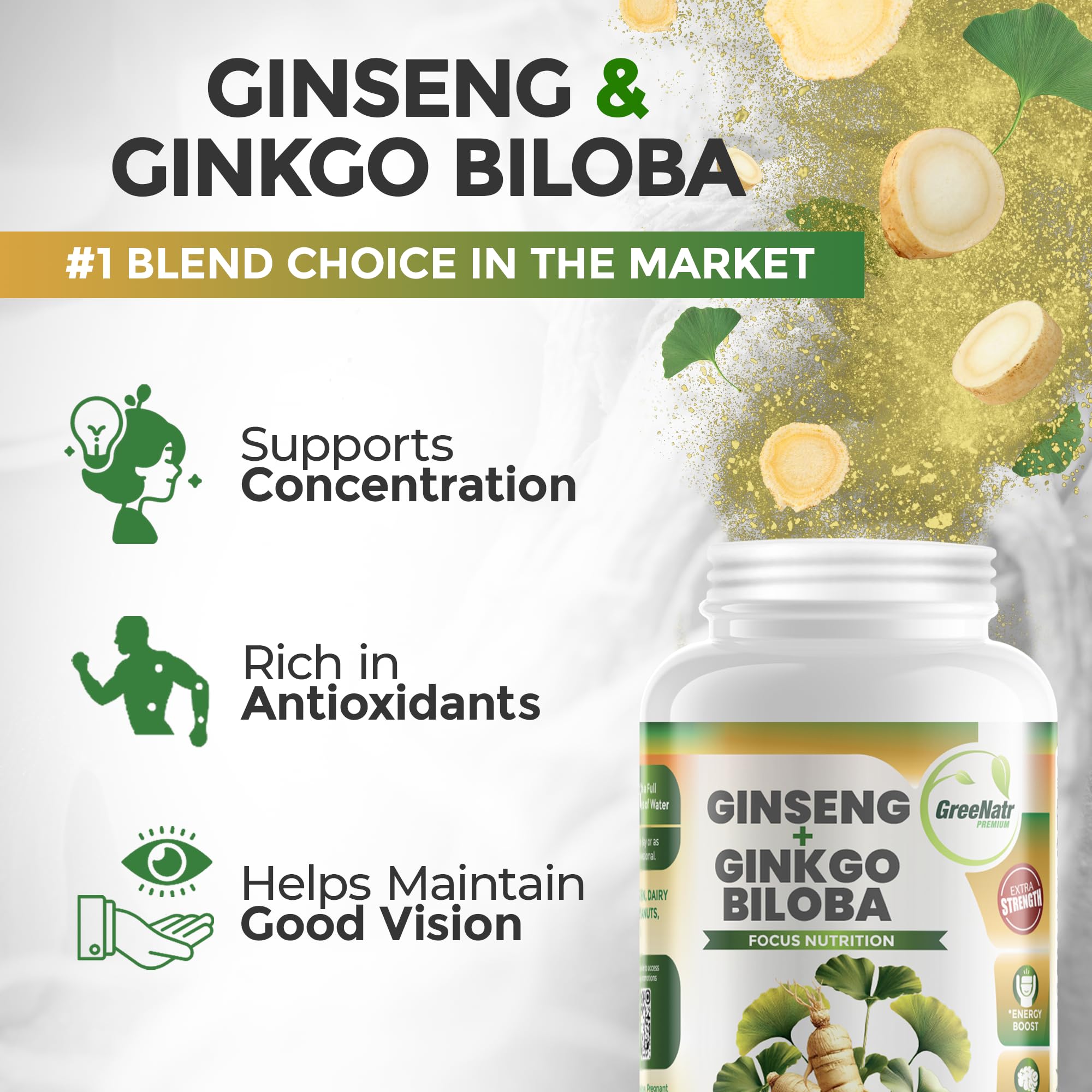 GreeNatr Ginkgo Biloba & Panax Ginseng – 120 Tablets | Brain Health