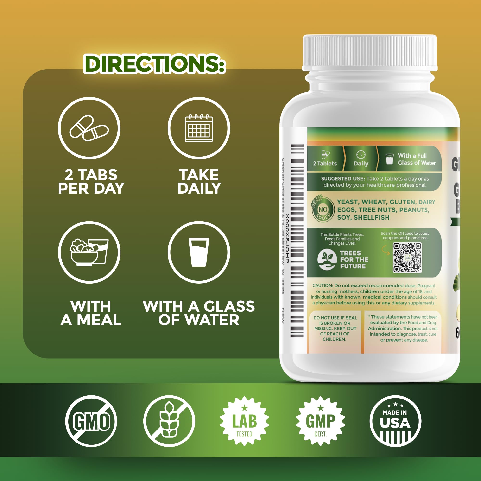 GreeNatr Ginkgo Biloba & Panax Ginseng – 120 Tablets | Brain Health