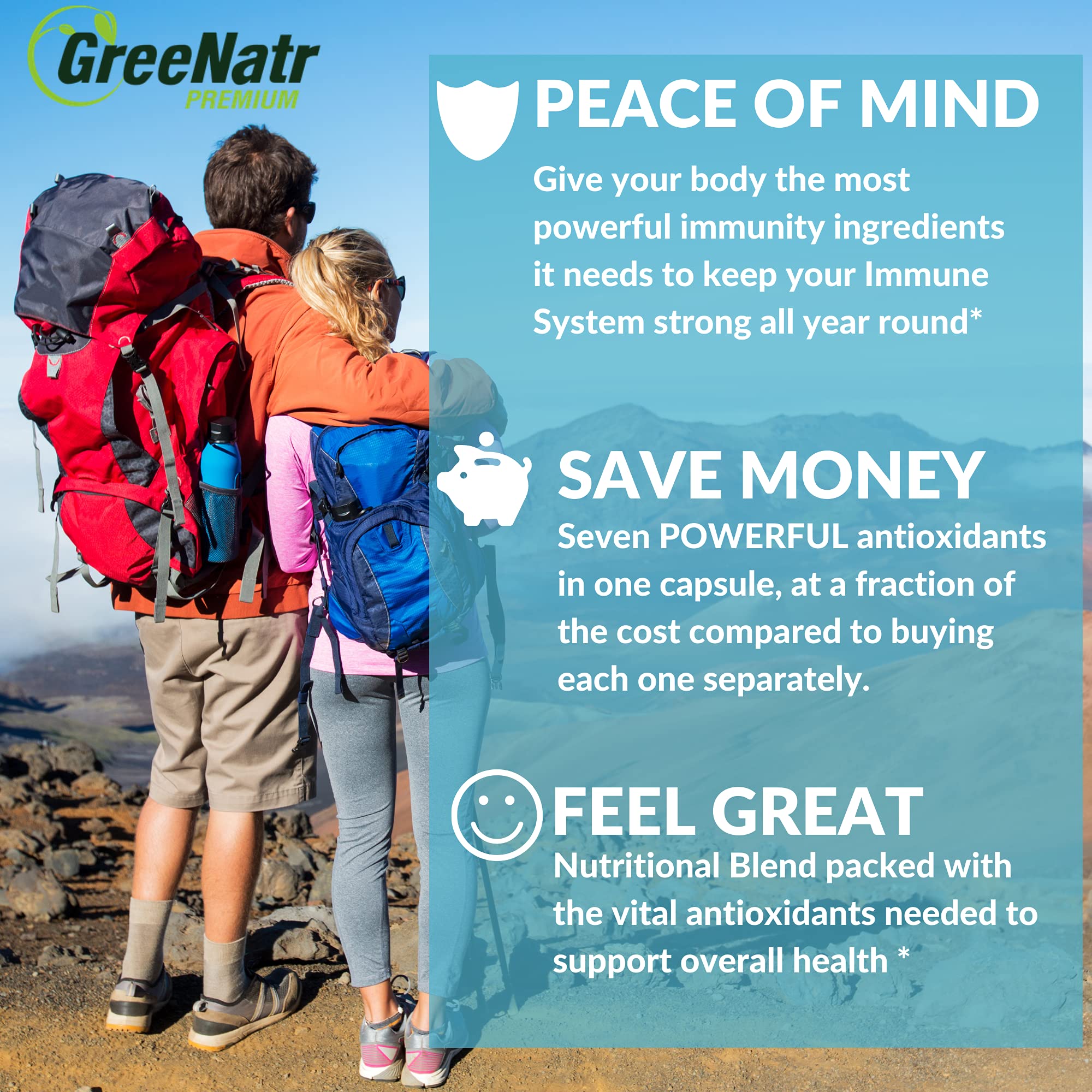 GreeNatr Immune Support – Vitamin C, D3, Zinc 50mg, Quercetin, Elderberry, Ginger, 60 Capsules